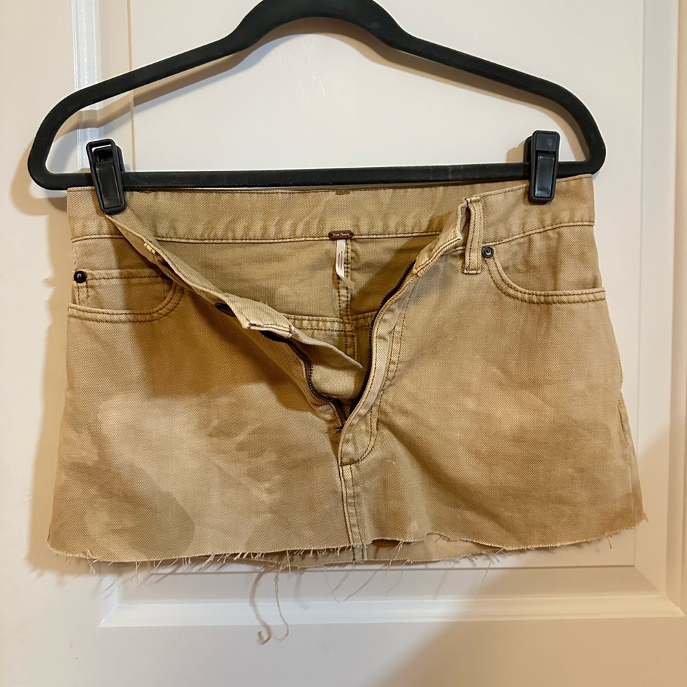 Free people distressed denim khaki mini skirt